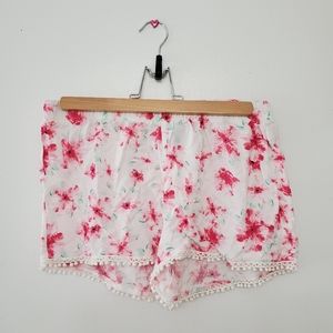 White and Pink Floral Shorts